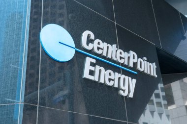 Houston, Teksas, ABD - 4 Nisan 2024: Merkez Noktası Enerji logosunun kapatıldığı görüldü. Houston, Teksas, ABD. CenterPoint Energy, Inc. bir Amerikan elektrik ve doğal gaz şirketidir..