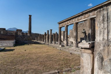 Pompeii, Napoli, İtalya - 11 Ağustos 2024: İtalya 'nın Napoli kentindeki Pompei kalıntıları. Pompeii, M.S. 79 yılında Vesuvius 'un patlamasından sonra küllere gömülen bir Roma şehridir.. 