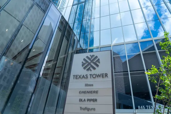 stock image Houston, Texas, USA - April 14, 2024: A directory sign at Texas Tower with company name Hines, ChENIERE, DLA PIPER and Trafigura at 845 Texas Ave in Houston, Texas, USA