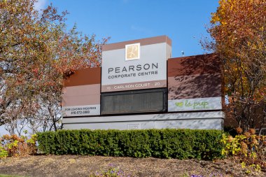 Etobicoke, Ontario, Canada - October 24, 2020: Pearson Corporate Centre sign is shown in Etobicoke, Ontario, Canada. Pearson Corporate Centre is a best-in-class office complex. clipart