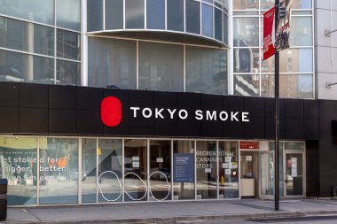 Toronto, Canada - May 16, 2020: Tokyo Smoke store in downtown Toronto. Tokyo Smoke is a Canadian lifestyle brand owned by Canopy Growth that focuses on the legal recreational cannabis industry. clipart