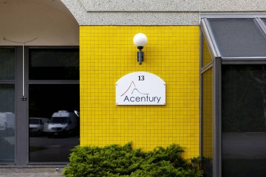 Richmond Hill, Ontario, Canada - May 31, 2020: Acentury sign on the building in Richmond Hill, Ontario, Canada. Acentury is a Canadian company develops products and test measurement solutions. clipart