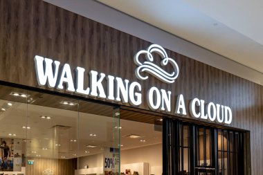 Richmond Hill, On, Canada - September 16, 2020: Close up of Walking on A Cloud store sign in the mall. Walking on A Cloud is a Canadian family owned and operated business. clipart