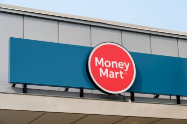 Richmond Hill, On, Canada - September 16, 2020: Close up of Money Mart sign on the building. Money Mart is a financial services company. clipart