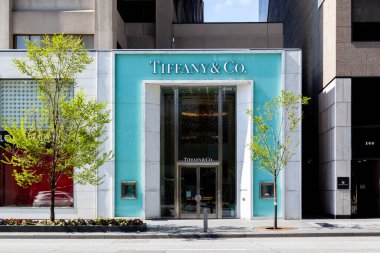 Toronto, Canada - May 16, 2020: Tiffany & Co. store at the Bloor-Yorkville Business Area in Toronto. Tiffany & Company is an American luxury jewelry and specialty retailer. clipart