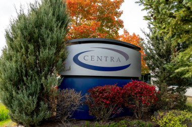 Cambridge, On, Canada - September 27, 2020: Close up of Centra sign in Cambridge, On, Canada. Centra Industries is a division of PCC Aerostructures Canada. clipart