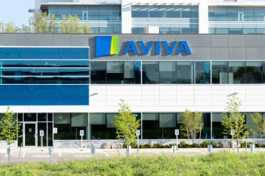 Oakville, Ontario, Kanada - 27 Mayıs 2019: Oakville, Ontario, Kanada 'daki Aviva Kanada ofisinde imza. Aviva plc bir İngiliz sigorta şirketi, bir sigorta şirketi ve bir yaşam ve emekli maaşı sağlayıcısı..