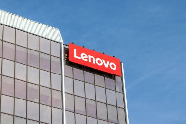 Markham, Ontario, Kanada - 21 Mayıs 2018: Markham yakınlarındaki Lenovo Kanada merkez ofisinde Lenovo imzası. Lenovo Çin 'in Pekin şehrinde merkezi olan bir Çin teknoloji şirketi..