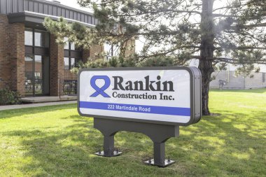 St. catharines, Ontario, Canada - September 11, 2019: Rankin sign in St. Catharines, Ontario, Canada. Rankin Construction Inc. is an company specializes in a wide range of heavy civil construction. clipart