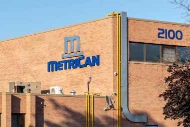 Oakville, Ontario, Kanada - 28 Temmuz 2019: Oakville, Ontario, Kanada 'daki Metrican merkez ofisi. The Metrican Group of Companies, Kanadalı bir alet ve pul üreticisi..