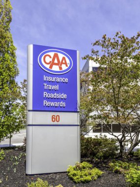 Thornhill, Ontario, Canada - May 21, 2018: Sign of CAA at South Central Ontario in Thornhill, Ontario. The CAA is a non-profit federation across Canada, providing roadside assistance service. clipart