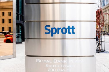 Toronto, Kanada - 29 Ekim 2019: Sprott 'un Toronto, Kanada' daki kurumsal ofisinde imzası. Sprott Toronto merkezli küresel bir varlık yöneticisi.