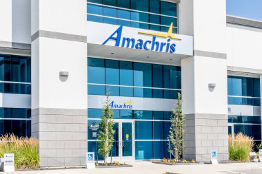 Bolton, Ontario, Canada - August 4, 2019: Amachris Corporation headquarts in Bolton near Toronto, Ontario, Canada. Amachris is a Canadian company specializes in custom retail construction projects. clipart