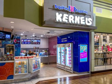 Vaughan, Ontario, Canada - June 4, 2019: Kernels Popcorn store front at Vaughan Mills mall near Toronto, a canadian retail store. clipart