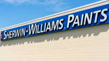 Buffalo, New York, ABD - 22 Eylül 2019: Sherwin-Williams Boya Dükkanı 'na yakın çekim. Sherwin-Williams boya üreten bir Amerikan şirketi..