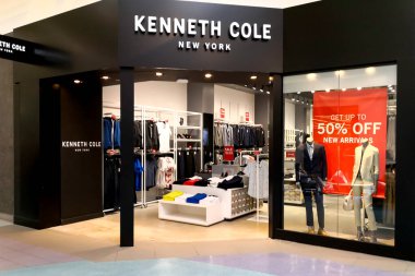 Vaughan, Ontario, Canada - June 11, 2019: Kenneth Cole store at Vaughan Mills mall near Toronto. Kenneth Cole Productions, Inc. is an American fashion house clipart