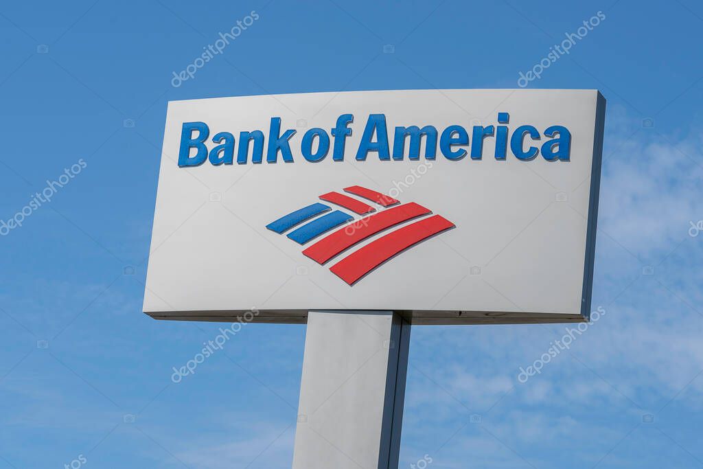 Buffalo, New York, USA - September 22, 2019: Sign and Logo of Bank of America. The Bank of America Corporation is an American multinational investment bank and financial services company.