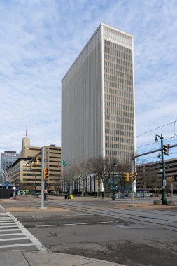 M ve T Bank 'ın 8 Aralık 2023' te Buffalo, New York 'taki One M ve T Plaza' daki genel merkezi. M ve T Bank Corporation, bir Amerikan bankası holding şirketidir..