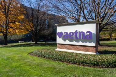 8 Kasım 2023 'te Hartford, Connecticut, ABD' deki Aetna yönetim merkezi. Aetna Inc bir Amerikan sağlık şirketi.. 
