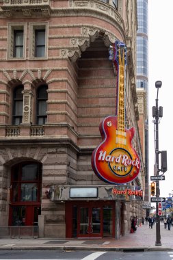 Hard Rock Cafe at 1113 Market St, Philadelphia, PA, USA, November 4, 2023. Hard Rock Cafe, Inc. is a chain of theme bar-restaurants, memorabilia shops, casinos and museums. clipart