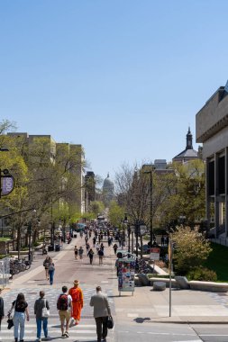 Madison, Wisconsin, USA-May 4, 2023: People in University of Wisconsin campus in Madison, Wisconsin, USA clipart