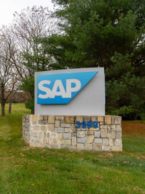 SAP sign at the SAP America Headquarters in Newtown Square, PA, USA, November 4, 2023. SAP SE is a German multinational software company. clipart