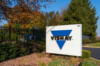 Vishay Intertechnology sign at its headquarters in Malvern, PA, USA, November 5, 2023. Vishay Intertechnology is an American manufacturer of discrete semiconductors and passive electronic components. clipart