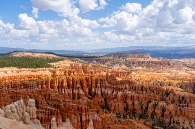 Bryce Canyon Ulusal Parkı, Güney Utah, ABD, 3 Haziran 2023. Bryce Canyon Ulusal Parkı, koyu kırmızı kabadayılarıyla tanınır. Bunlar ilmik şekilli kaya oluşumlarıdır..