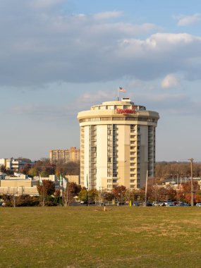 King Of Prussia, PA, USA - November 5, 2023: Stardust tower-Valley Forge Casino Resort in King Of Prussia, PA, USA. Valley Forge Casino Resort is a casino in King Of Prussia. clipart