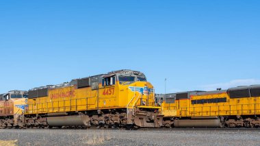 Union Pacific Bailey Yard, 8 Mayıs 2023 'te Kuzey Platte, NE, ABD' deki Golden Spike Tower 'dan izlendi. Union Pacific Bailey Yard, Kuzey Platte 'de dünyanın en büyük demiryolu sınıflandırma alanıdır.