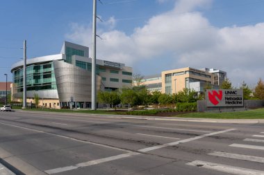 Omaha, NE, ABD 'deki Nebraska Üniversitesi Tıp Merkezi, 6 Mayıs 2023. Nebraska Üniversitesi bir kamu akademik sağlık bilim merkezidir..