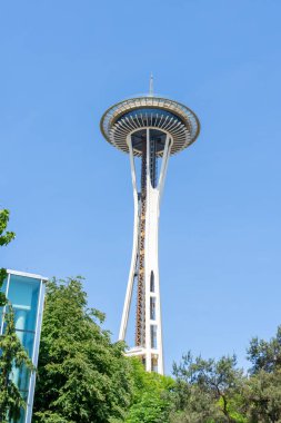 Seattle, Washington, ABD - 15 Haziran 2023: Seattle, ABD 'de Space Needle. Uzay iğnesi Seattle 'da bir gözlem kulesi..