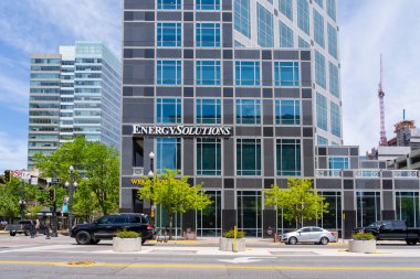 EnergySolutions headquarters in downtown Salt Lake City, Utah, USA - May 12, 2023. EnergySolutions is an international nuclear services company.