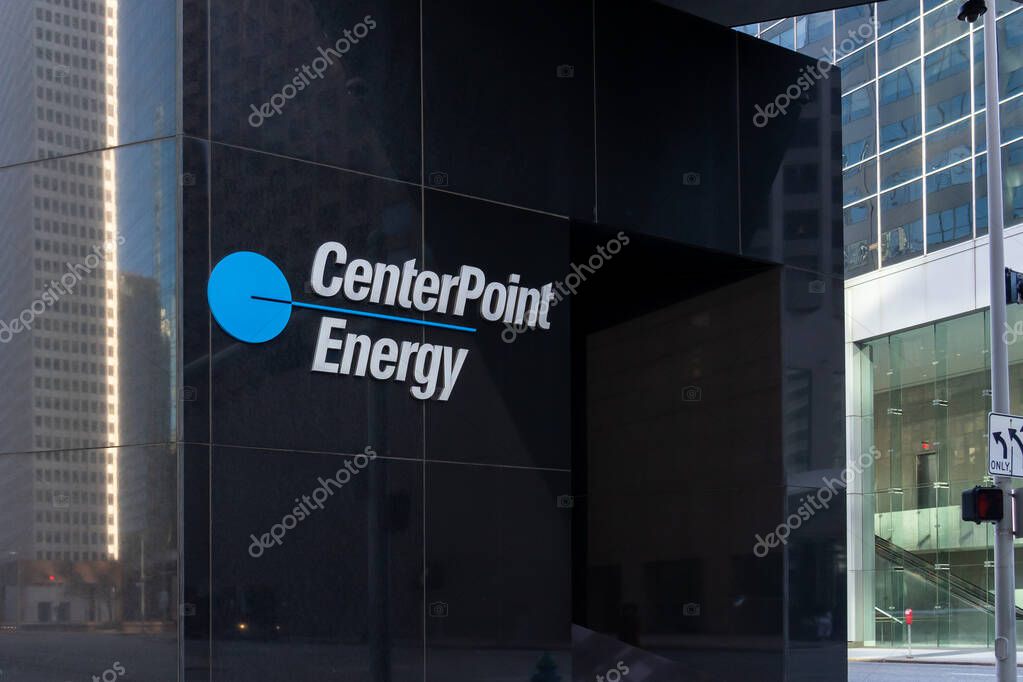 Houston, Texas, USA - February 27, 2022: CenterPoint Energy sign outside its headquarters in Houston, Texas, USA. CenterPoint Energy, Inc. is an American electric and natural gas company.