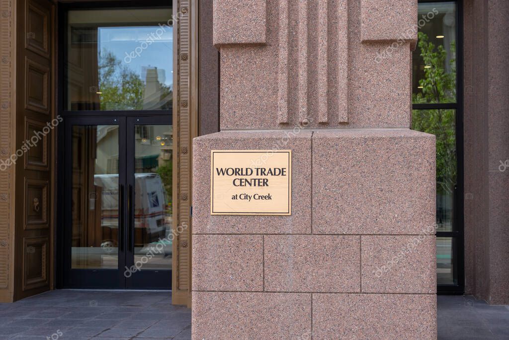Salt Lake City, Utah USA - May 12, 2023: The entrance to World Trade Center Utah at City Creek in Salt Lake City, Utah.