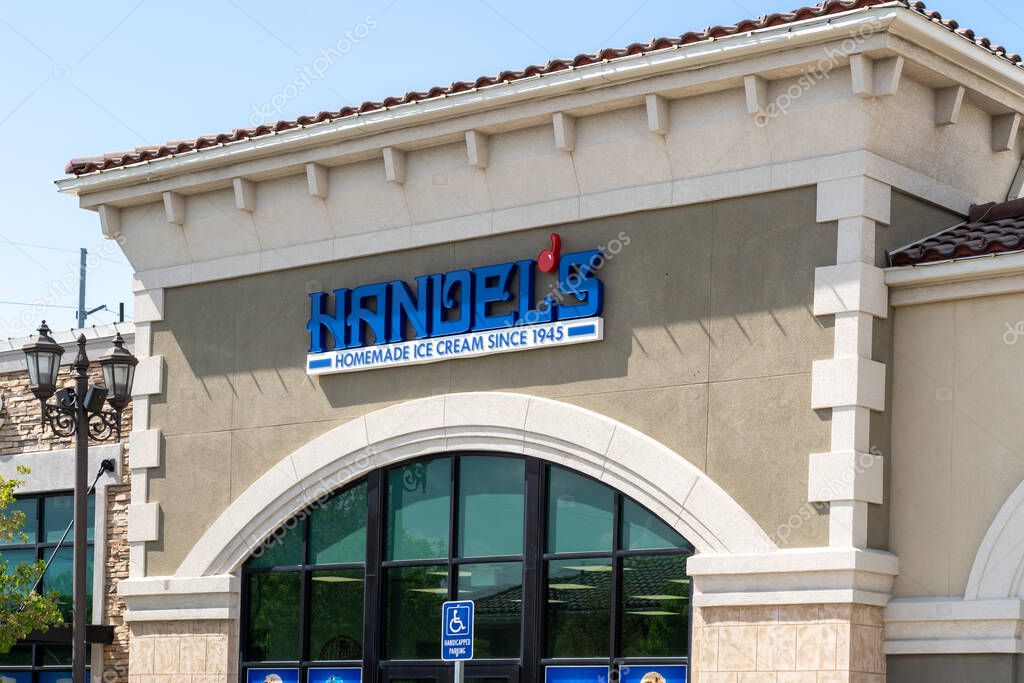 Salt Lake City, Utah, USA - May 15, 2023: A Handel's Homemade Ice Cream store in Salt Lake City, Utah, USA. Handel's is an ice cream company franchise founded in 1945.