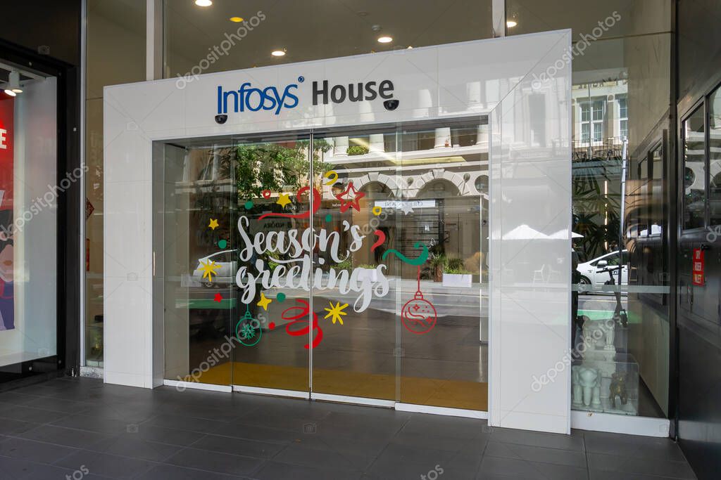 Auckland, New Zealand - February 1, 2024: Infosys office in Auckland, New Zealand. Infosys Limited is an Indian multinational information technology company.