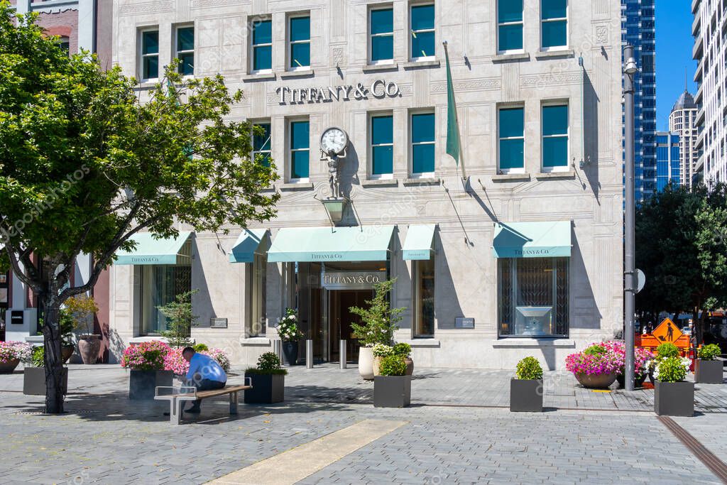 Auckland, NZ - January 30, 2024: A Tiffany and Co. store on Galway Street in Auckland, New Zealand. Tiffany and Co. is an American luxury jewelry and specialty design house.