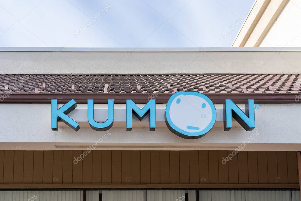 Salt Lake City, Utah, USA - May 12, 2023: Close up of KUMON logo sign on the building at one of the centres in Salt Lake City, Utah, USA. Kumon is an educational network based in Japan.