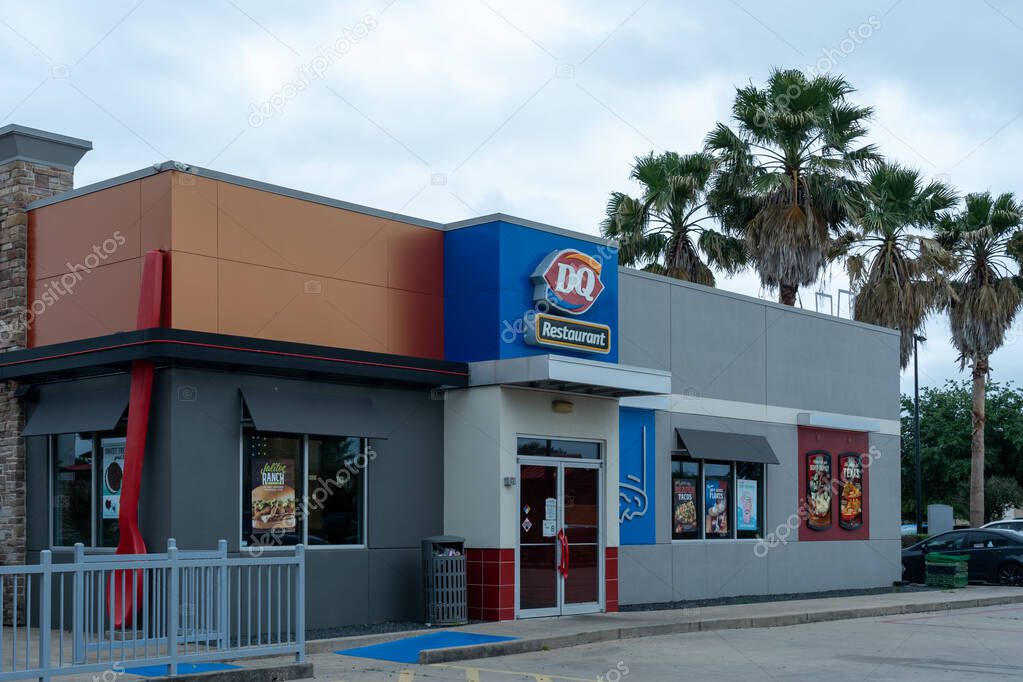 Pearland, TX, USA - April 15, 2024: A Dairy Queen Restauant in Pearland, TX, USA. Dairy Queen is an American chain of soft serve ice cream and fast-food restaurants.