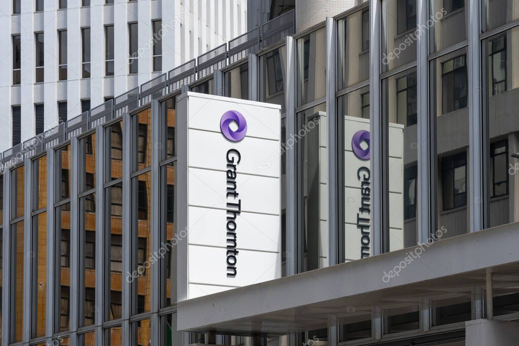 Wellington, NZ - February 11, 2024: Grant Thornton office in Wellington, New Zealand. Grant Thornton is a professional services network of independent accounting and consulting member firms.