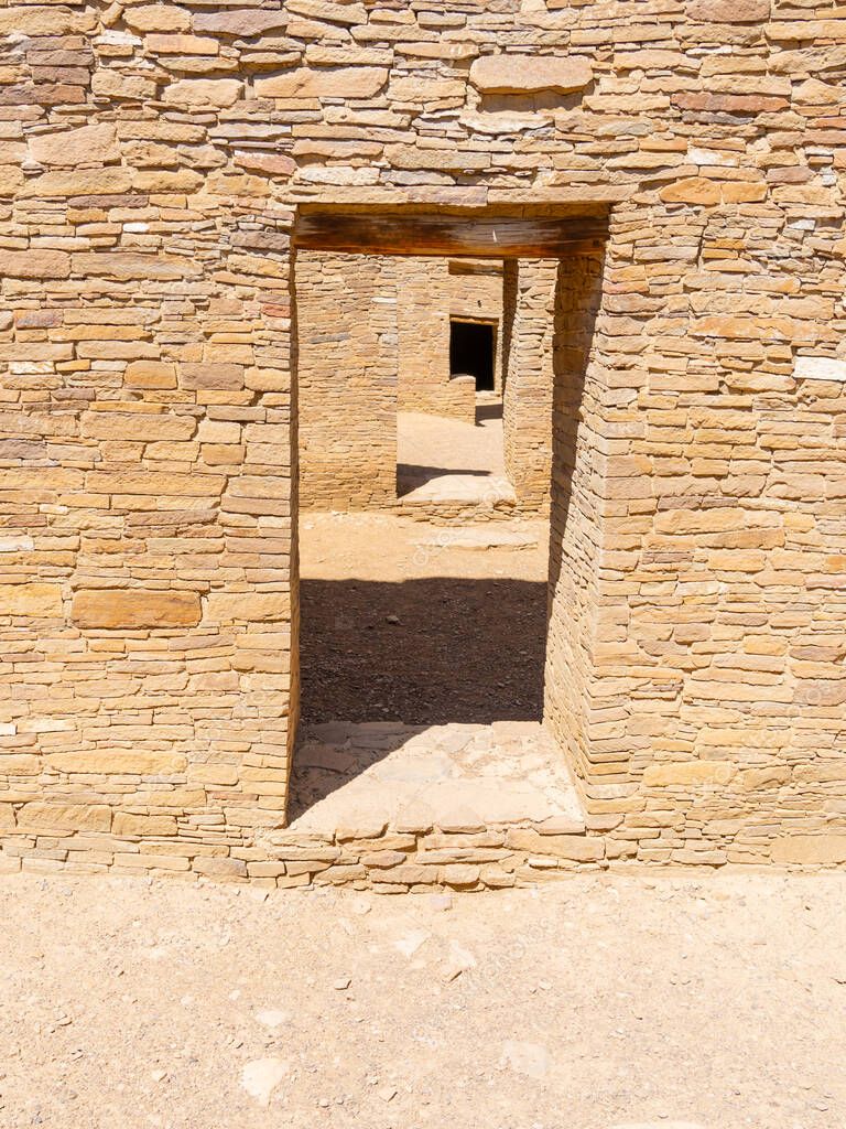 Doorway at Pueblo Bonito in Chaco Culture National Historical Park, New Mexico, USA. Pueblo Bonito is the largest great house in Chaco Culture National Historical Park.
