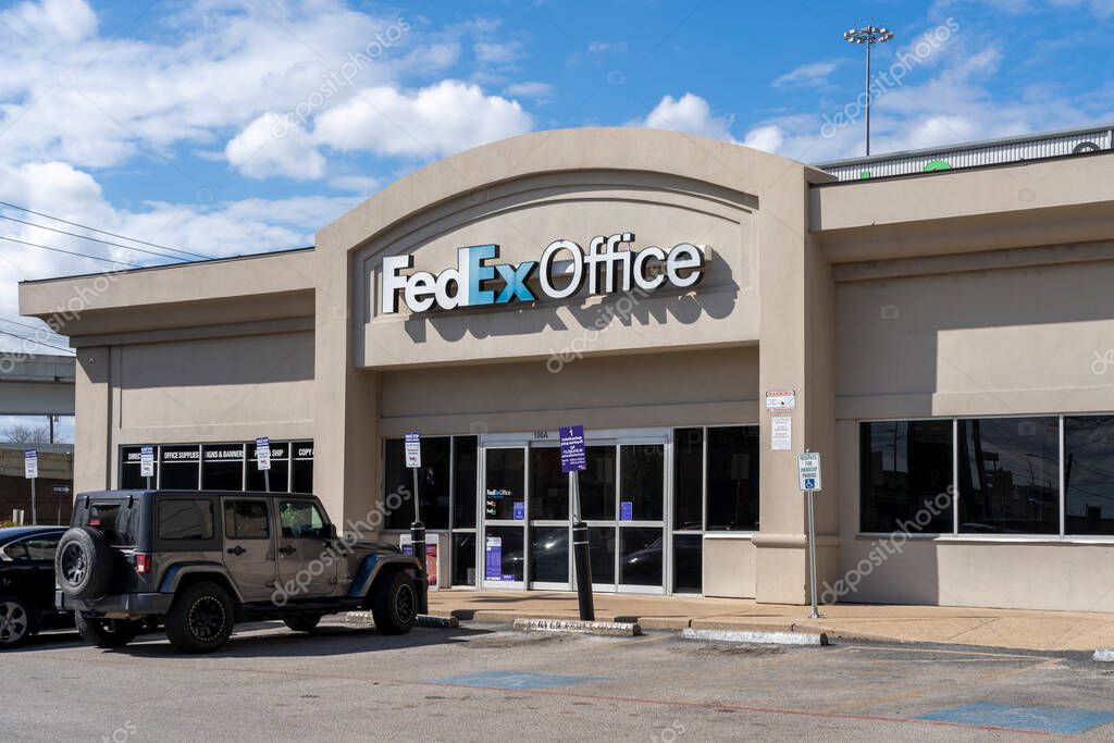 Houston, Texas, USA - February 15, 2022: A FedEx Office in Houston, Texas, USA. FedEx Office Print and Ship Services Inc. is an American retail chain.