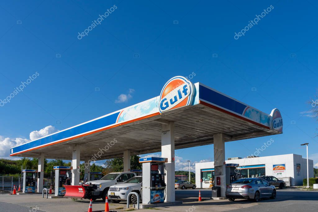 A Gulf Oil gas station. Central Valley, NY, United States, August 23, 2022.