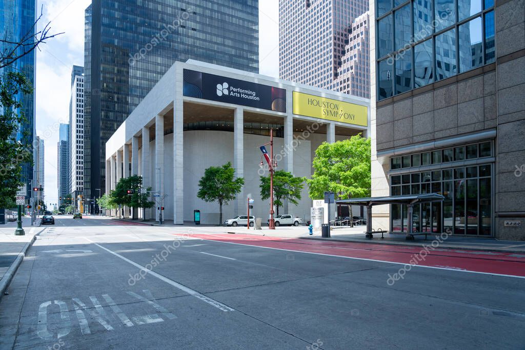 Houston, Texas, USA - April 14, 2024: Jones Hall in Houston, Texas, USA. Jones Hall for the Performing Arts is home to Houston Symphony, the Society for the Performing Arts.