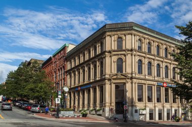 SAINT JOHN, NB, CANADA - 8 Ağustos 2017: Saint John 'daki Miras Binaları, Yeni Brunswick, Kanada, Fundy Körfezi' nin liman şehri, 1604 yılında kuruldu..