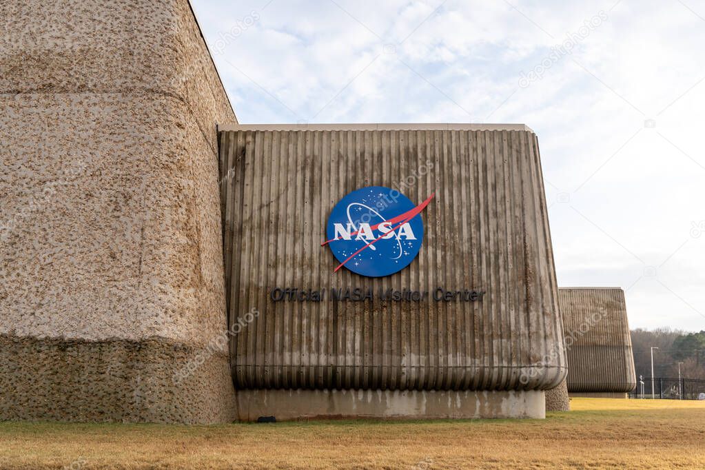 Huntsville, Alabama, USA - December 29, 2021: The NASA logo at U.S. Space and Rocket Center in Huntsville, Alabama, USA, a museum operated by the government of Alabama.