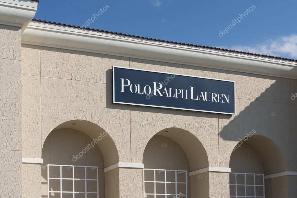Orlando, Florida, USA - January 20, 2022: The Polo Ralph Lauren store sign on the building at a shopping mall is shown. Ralph Lauren Corporation is an American publicly traded fashion company.