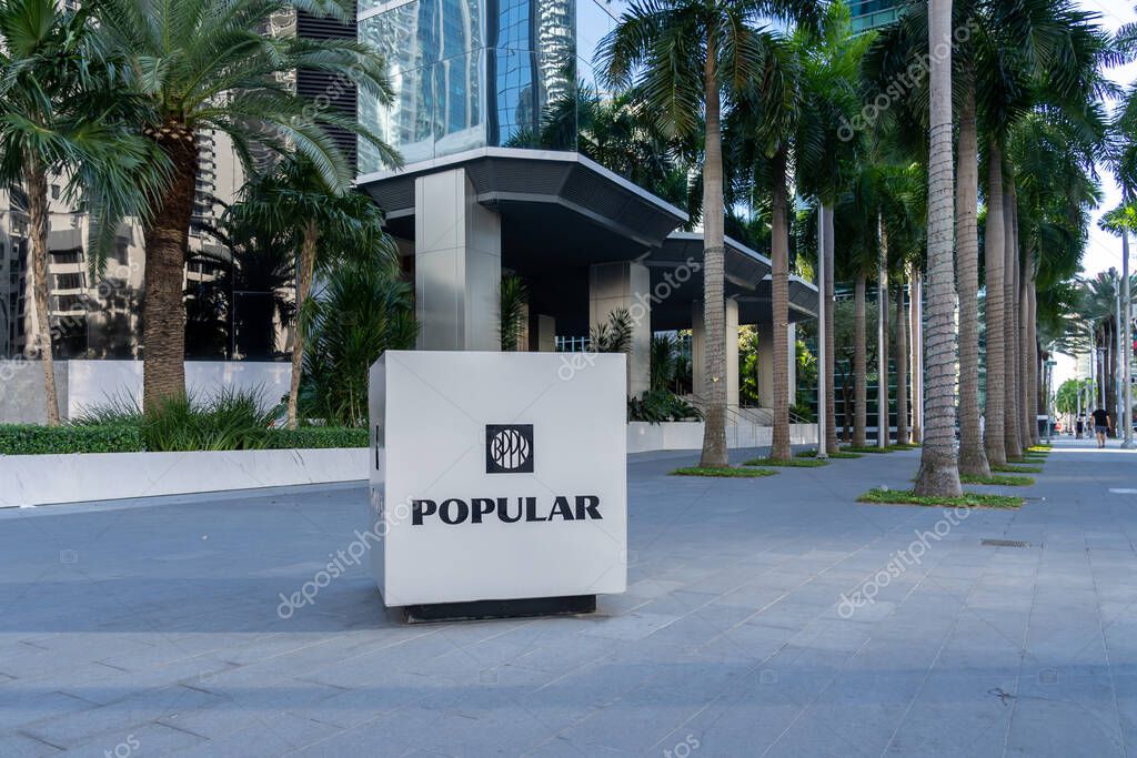 Miami, FL, USA - January 2, 2022: Popular Bank in Miami, FL, USA. Popular Bank is a financial services conglomerate.