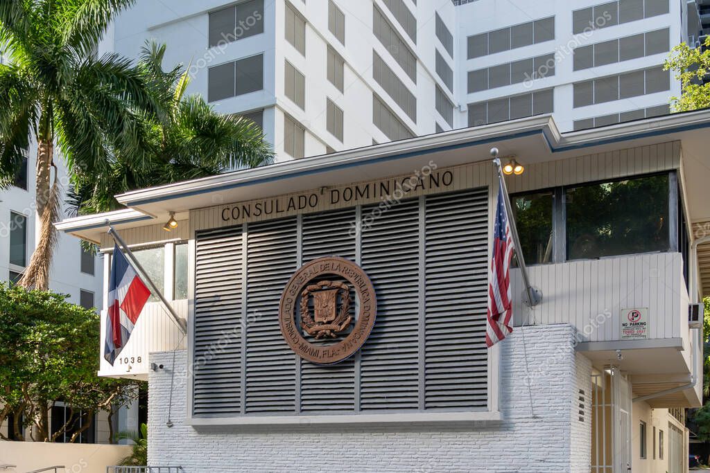 Miami, Florida, USA - January 2, 2022: Consulate General of the Dominican Republic (Consulado Dominicano En Miami) in Miami, Florida, USA.
